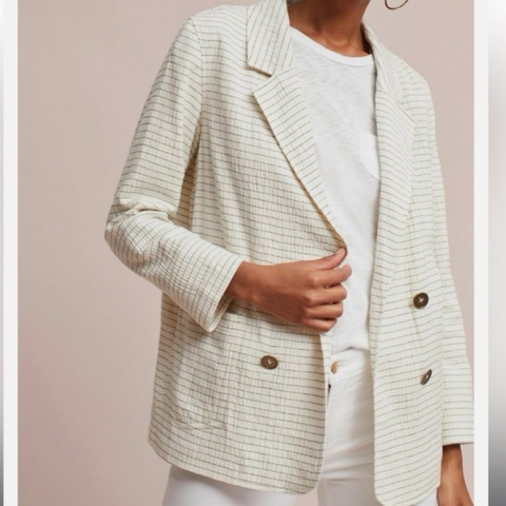 Cartonnier Anthropologie Striped Double Breasted Blazer Jacket Womens Size S